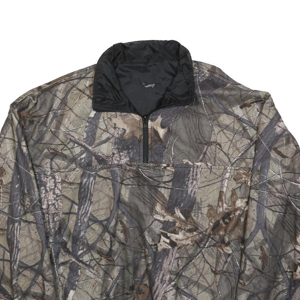 Mens Beige Green Camouflage Reversible Zip Polyester Casual L Jacket