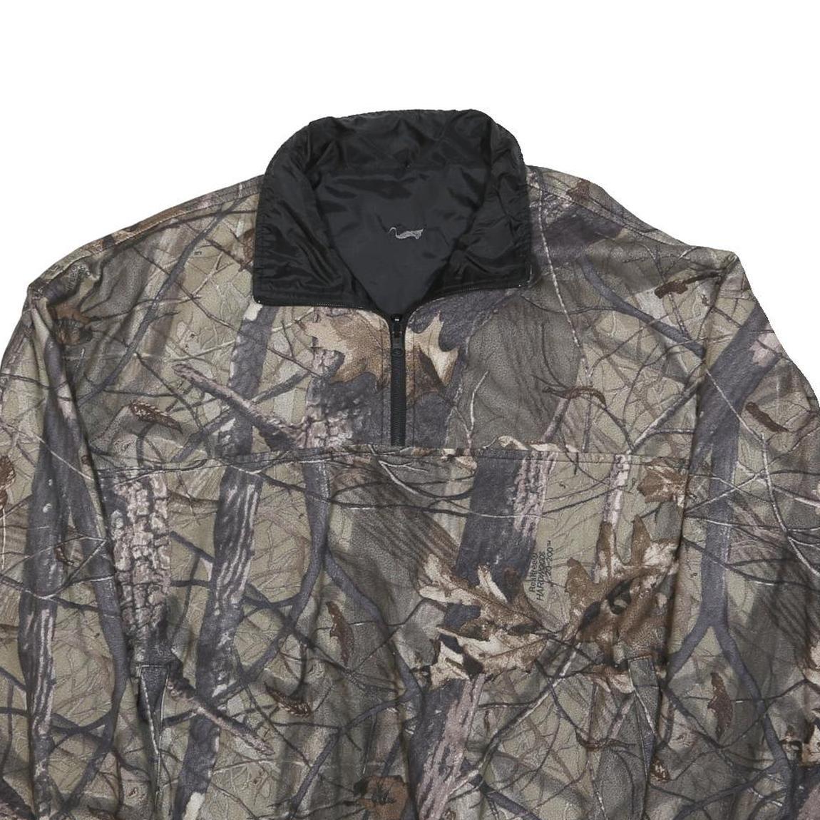 Mens Beige Green Camouflage Reversible Zip Polyester Casual L Jacket