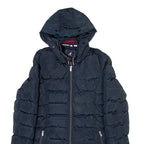 KANGOL Womens Puffer Jacket Blue Hooded UK 8