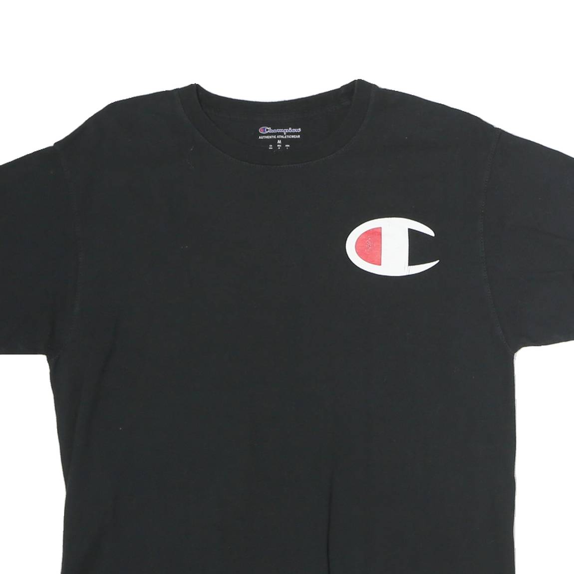 CHAMPION Mens Black Graphic T-Shirt M Short Sleeve Crew Neck Logo Print