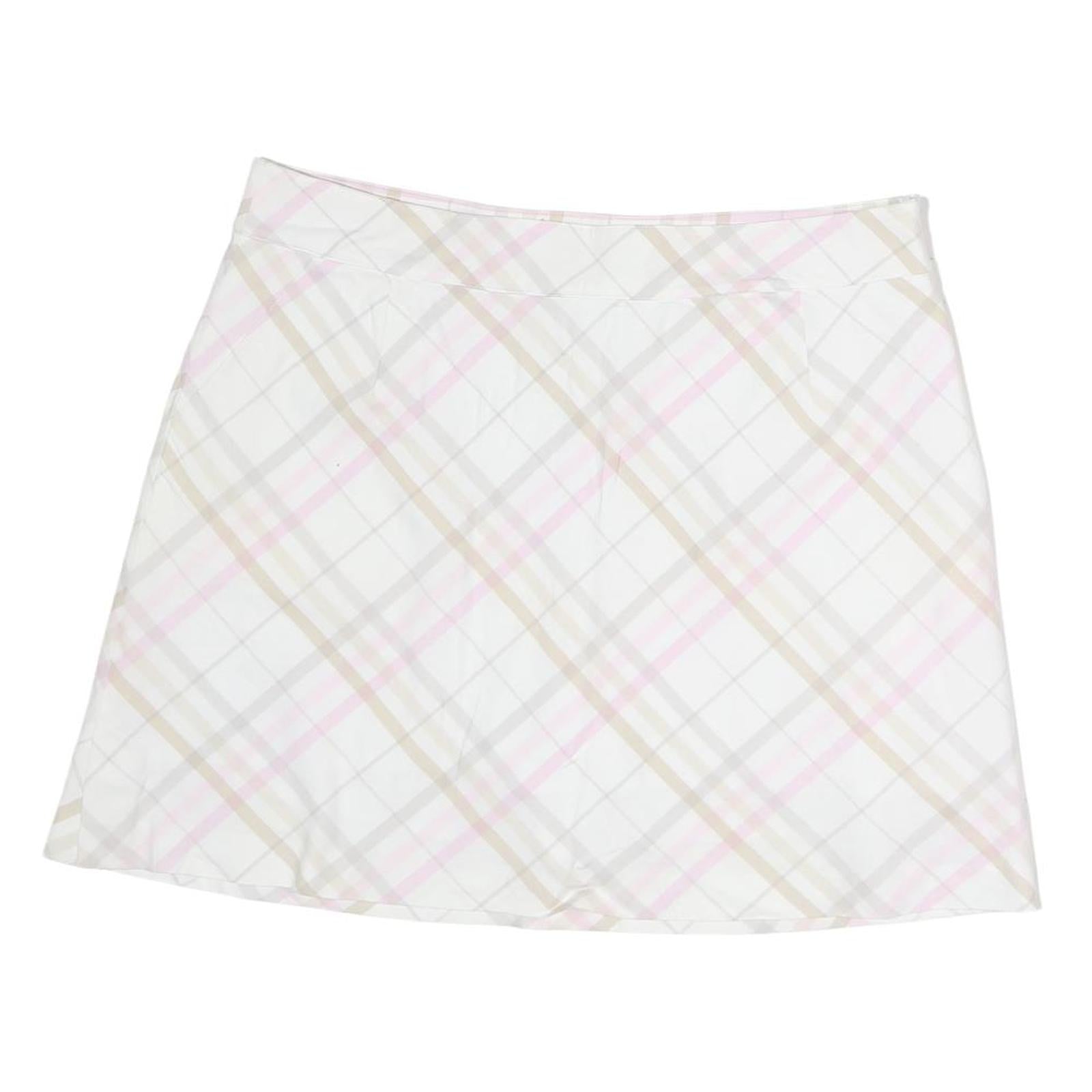 BURBERRY Womens White & Pink Cotton Pleated Mini Skirt UK 16 Classic Check