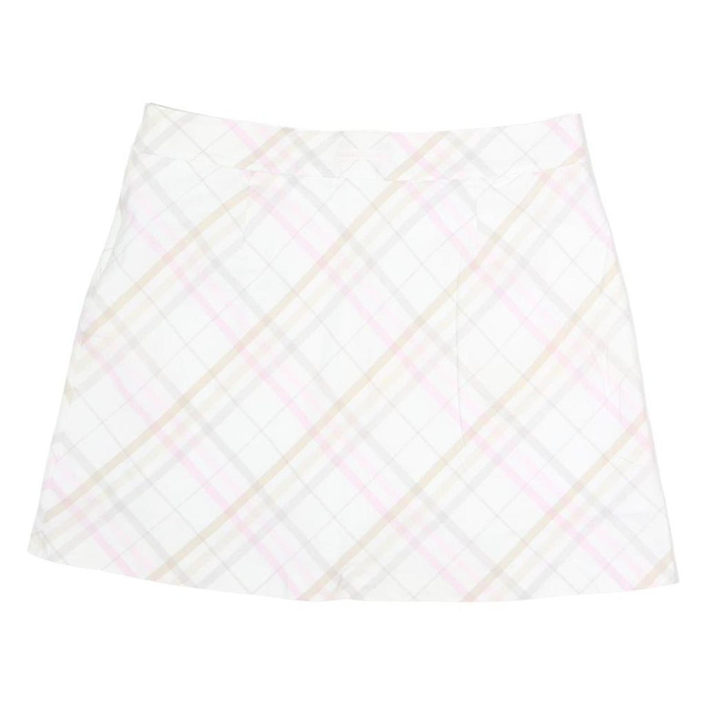 BURBERRY Womens White & Pink Cotton Pleated Mini Skirt UK 16 Classic Check
