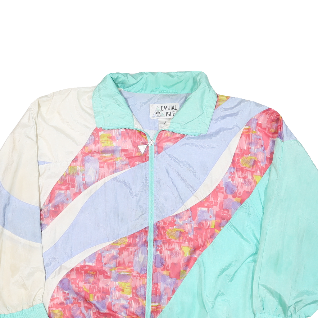 CASUAL ISLE Mens Blue & Cream Abstract Pattern Nylon Zip Jacket L Lightweight