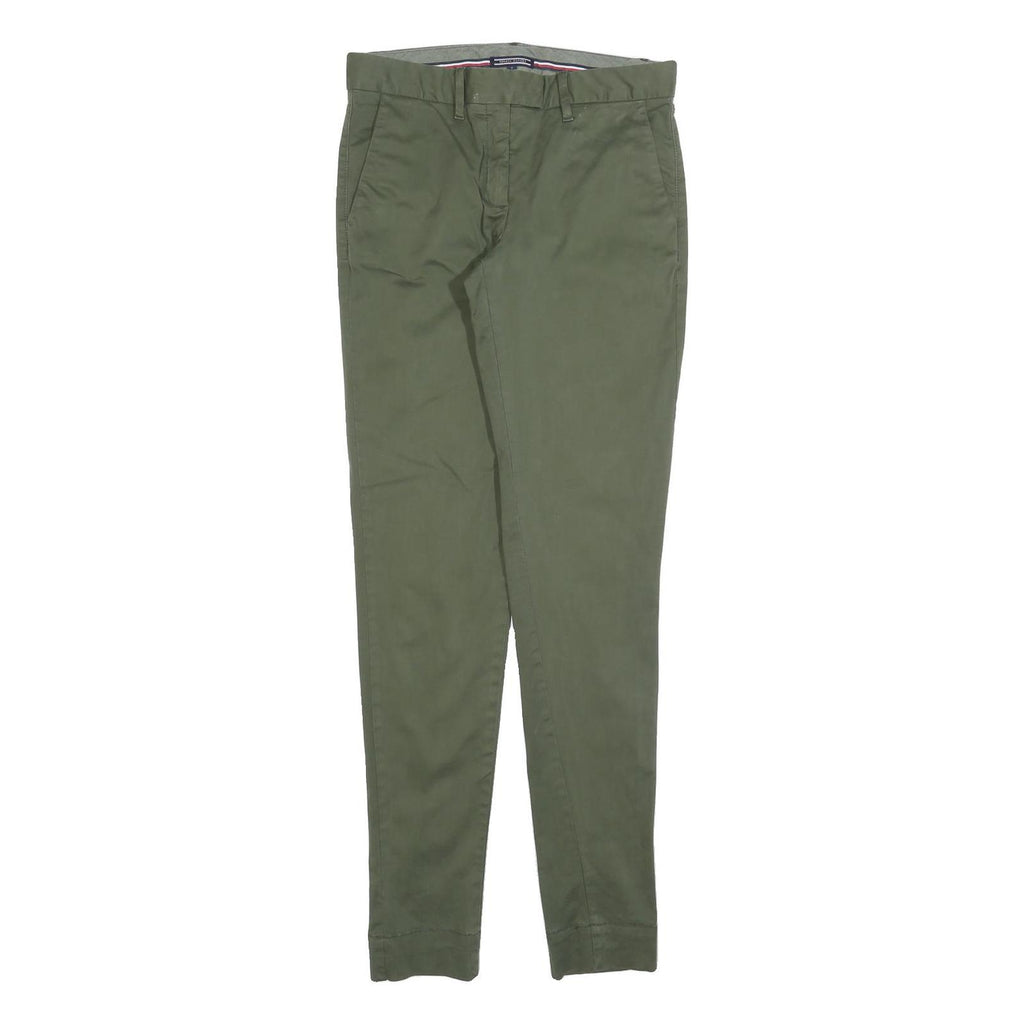 TOMMY HILFIGER Womens Cotton Blend Green Slim Tapered Trousers W30 L33 Stylish