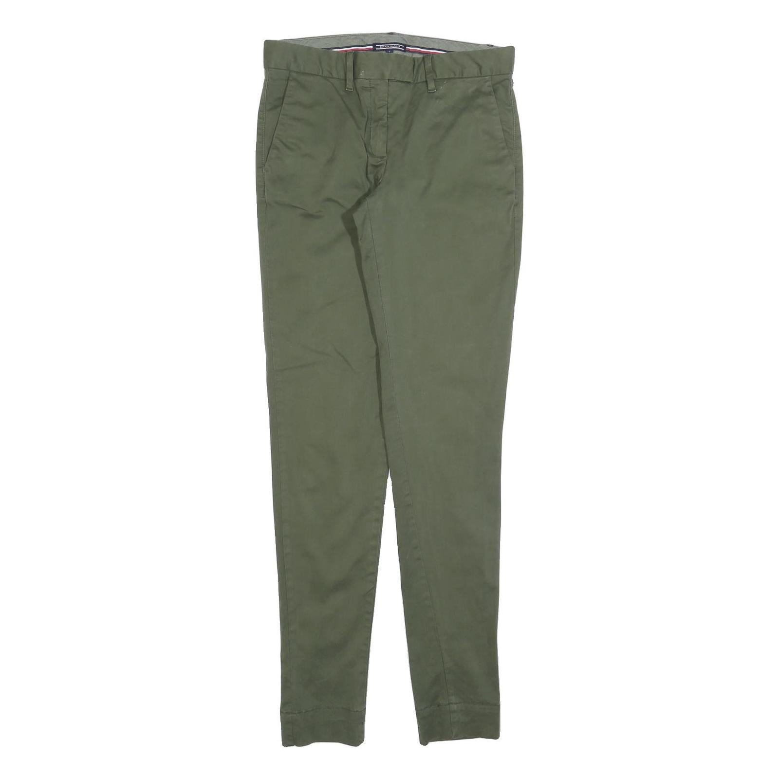 TOMMY HILFIGER Womens Cotton Blend Green Slim Tapered Trousers W30 L33 Stylish