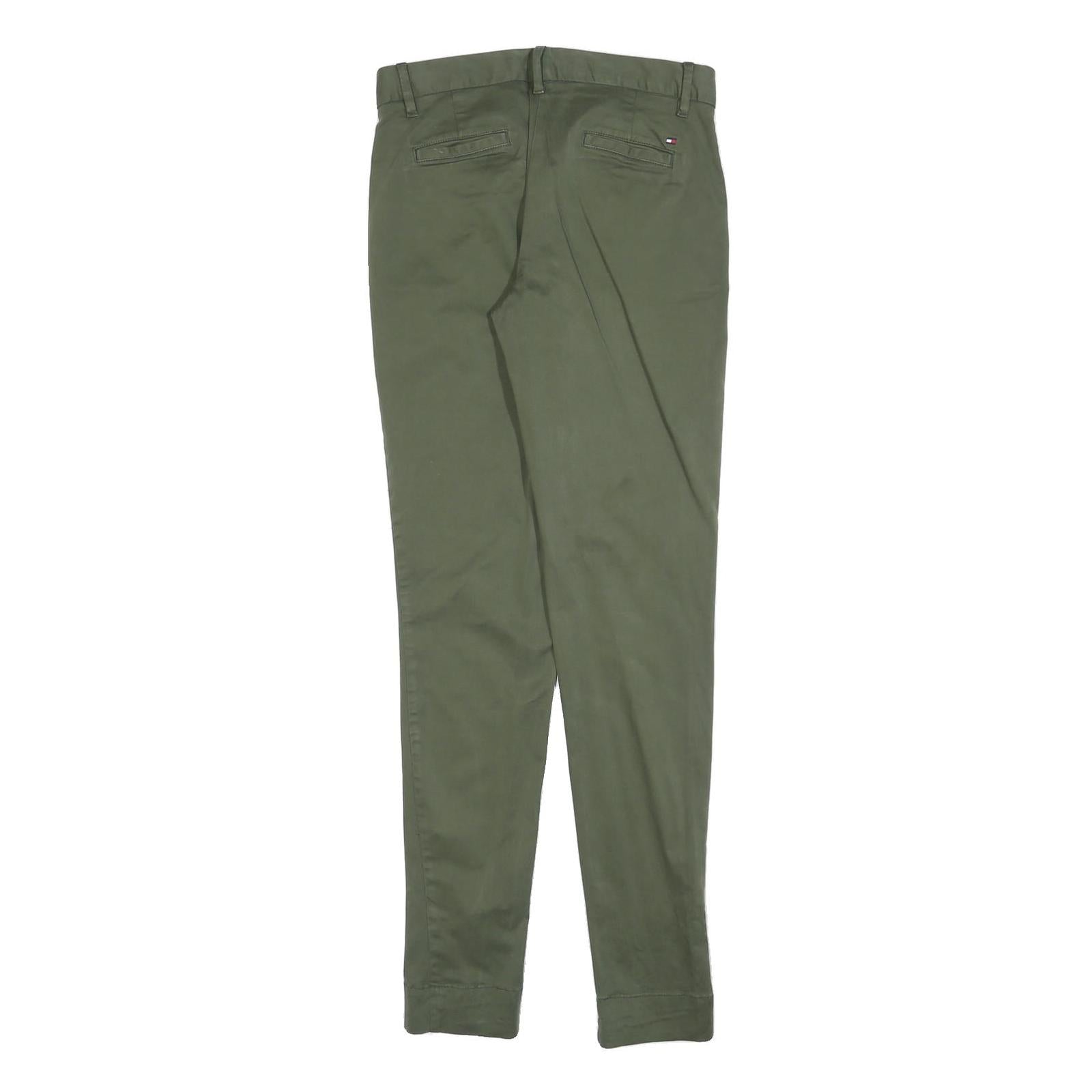 TOMMY HILFIGER Womens Cotton Blend Green Slim Tapered Trousers W30 L33 Stylish