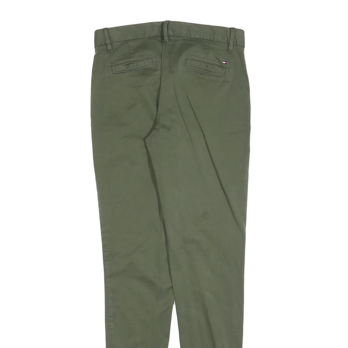 TOMMY HILFIGER Womens Cotton Blend Green Slim Tapered Trousers W30 L33 Stylish