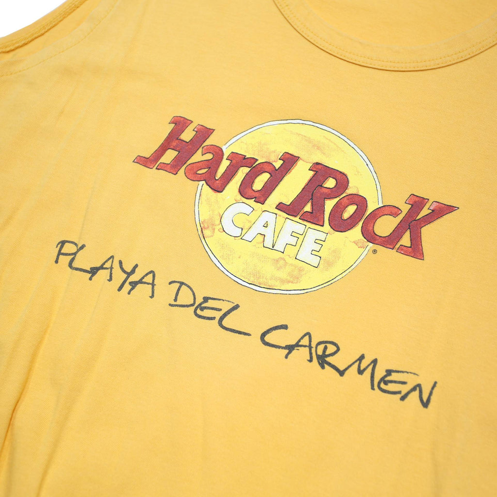HARD ROCK CAFE Womens Yellow Playa Del Carmen Graphic Vest L Sleeveless Crew