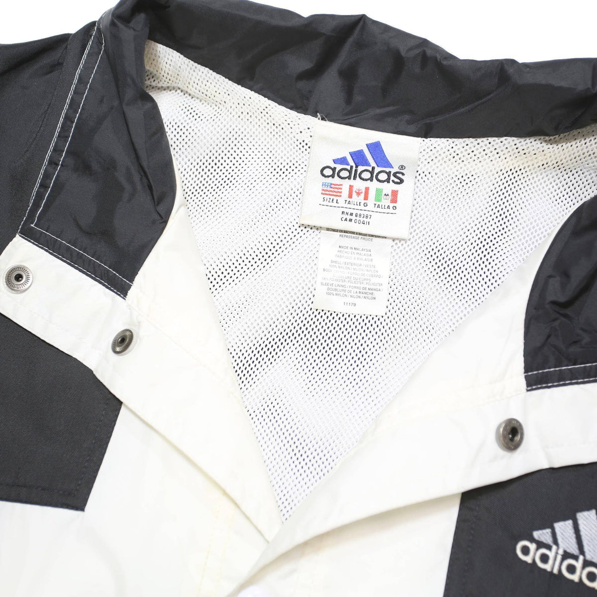 ADIDAS Mens White & Black Button Nylon Jacket L Sports Wear Retro Logo