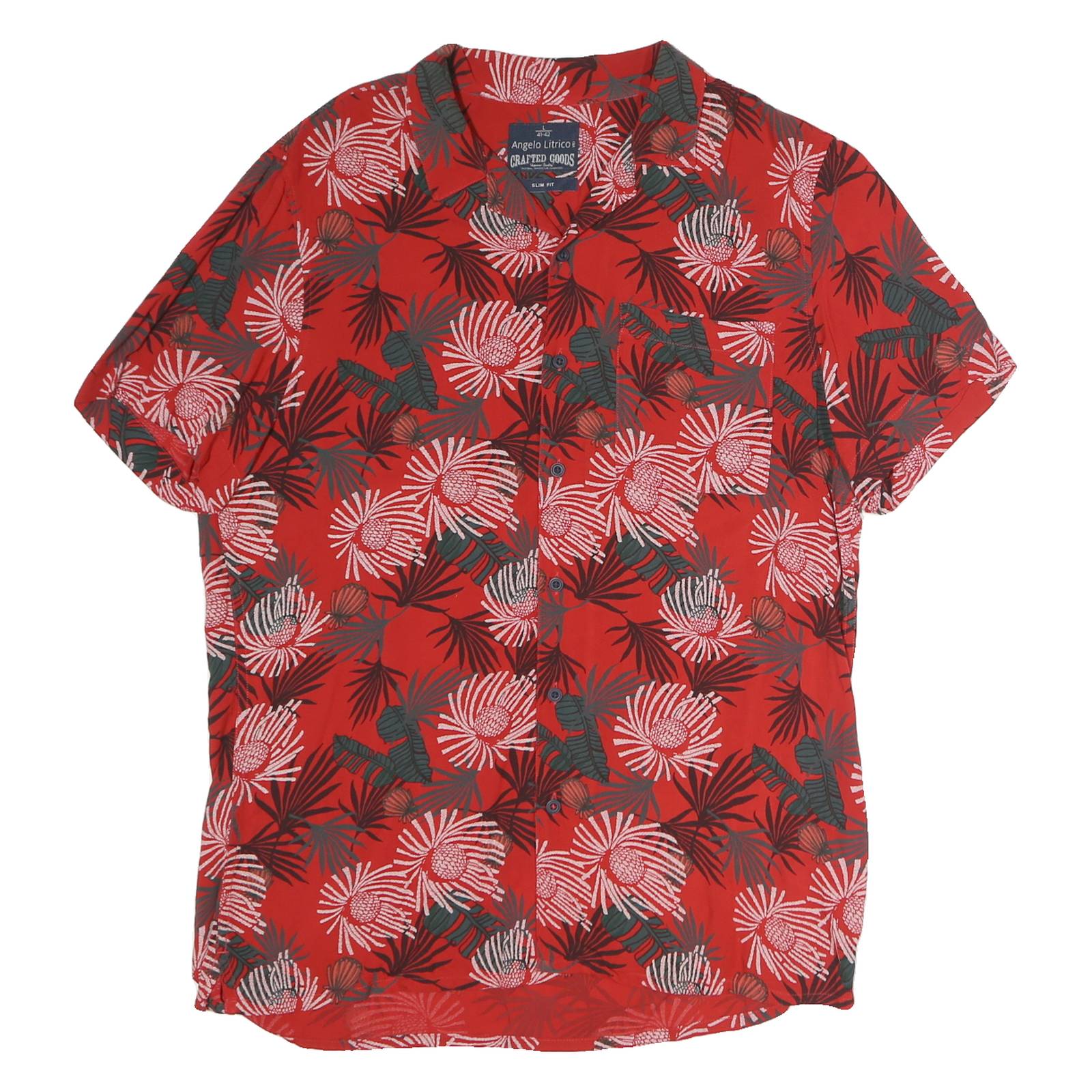 ANGELO LITRICO Mens Red Floral Pattern Shirt L Casual Cotton Short Sleeve