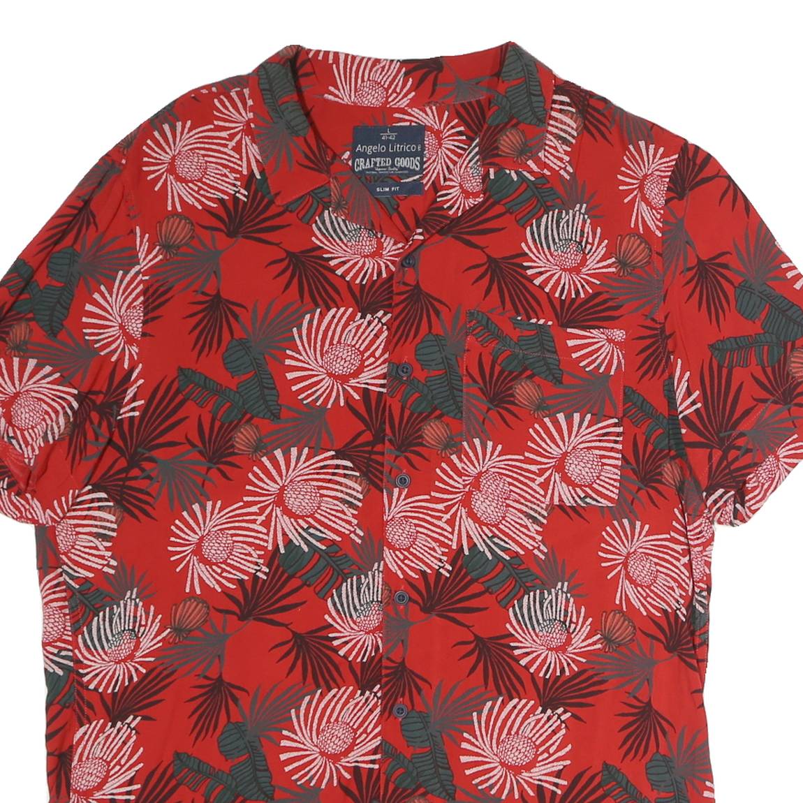 ANGELO LITRICO Mens Red Floral Pattern Shirt L Casual Cotton Short Sleeve