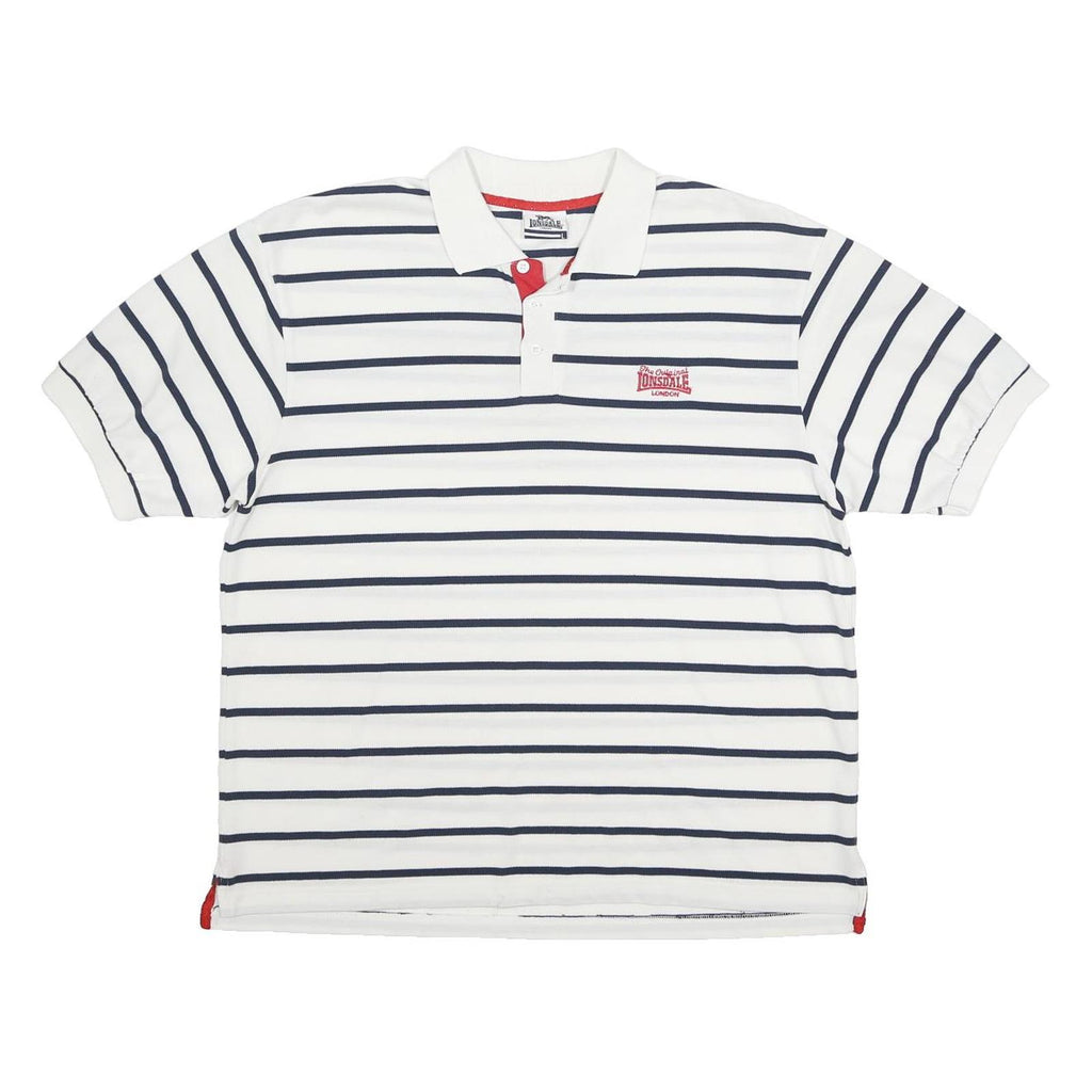 LONSDALE Mens White & Navy Stripe Short Sleeve Polo Shirt L Casual Summer