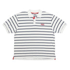 LONSDALE Mens White & Navy Stripe Short Sleeve Polo Shirt L Casual Summer