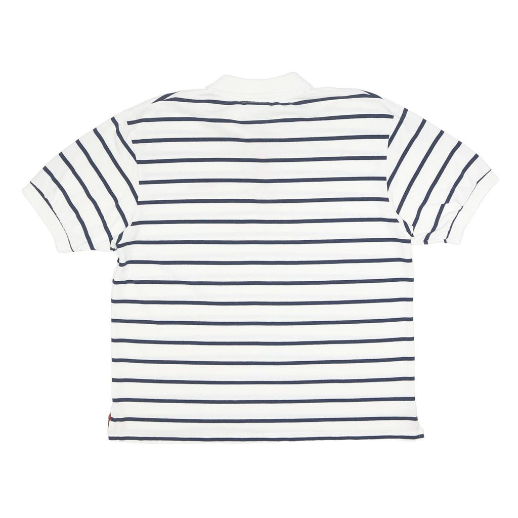 LONSDALE Mens White & Navy Stripe Short Sleeve Polo Shirt L Casual Summer