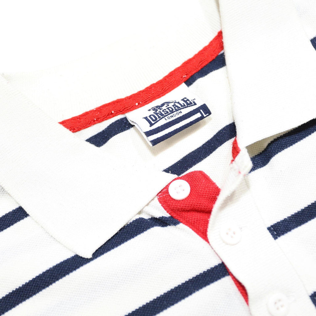 LONSDALE Mens White & Navy Stripe Short Sleeve Polo Shirt L Casual Summer
