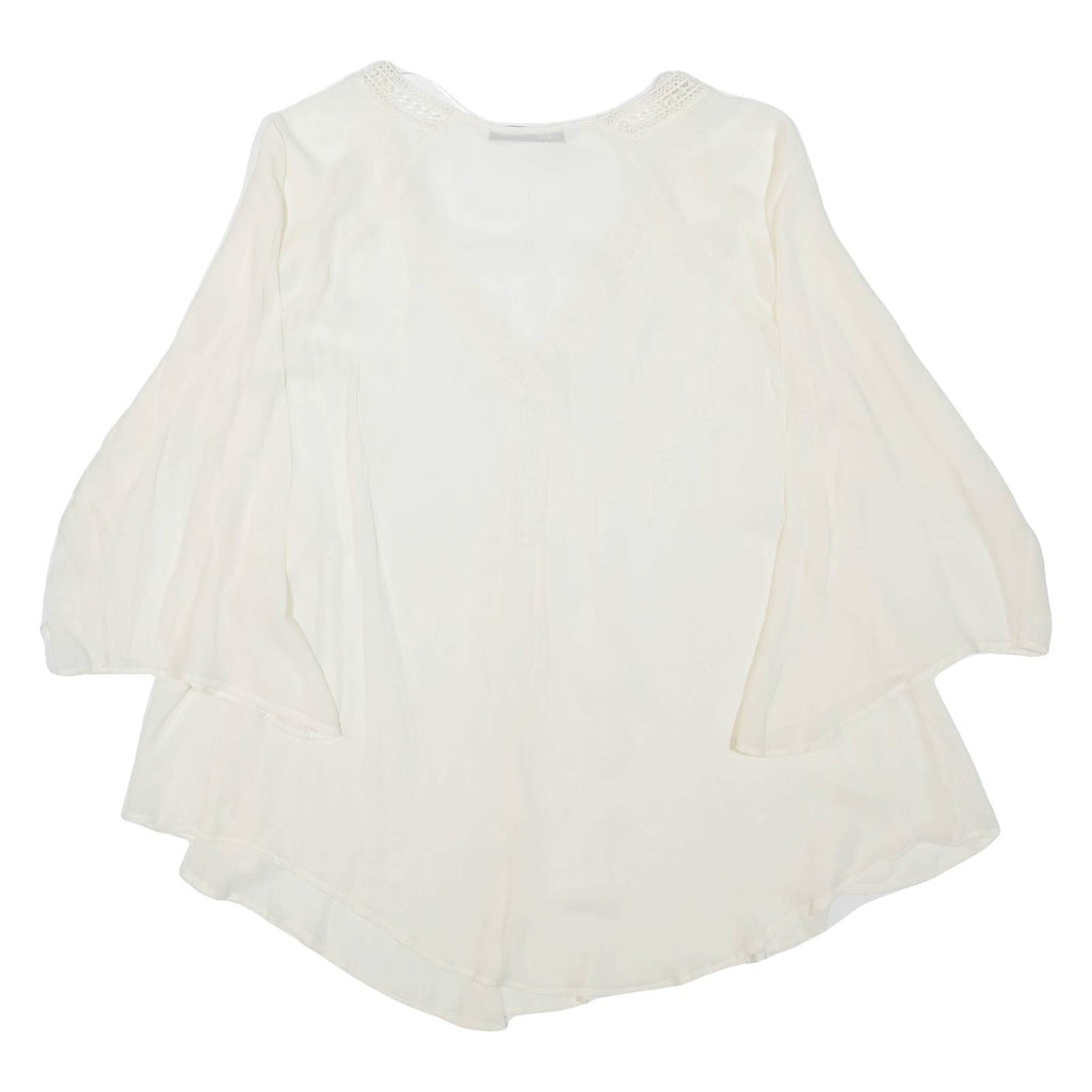 ZARA Sheer Womens Blouse Beige V-Neck 3/4 Sleeve M
