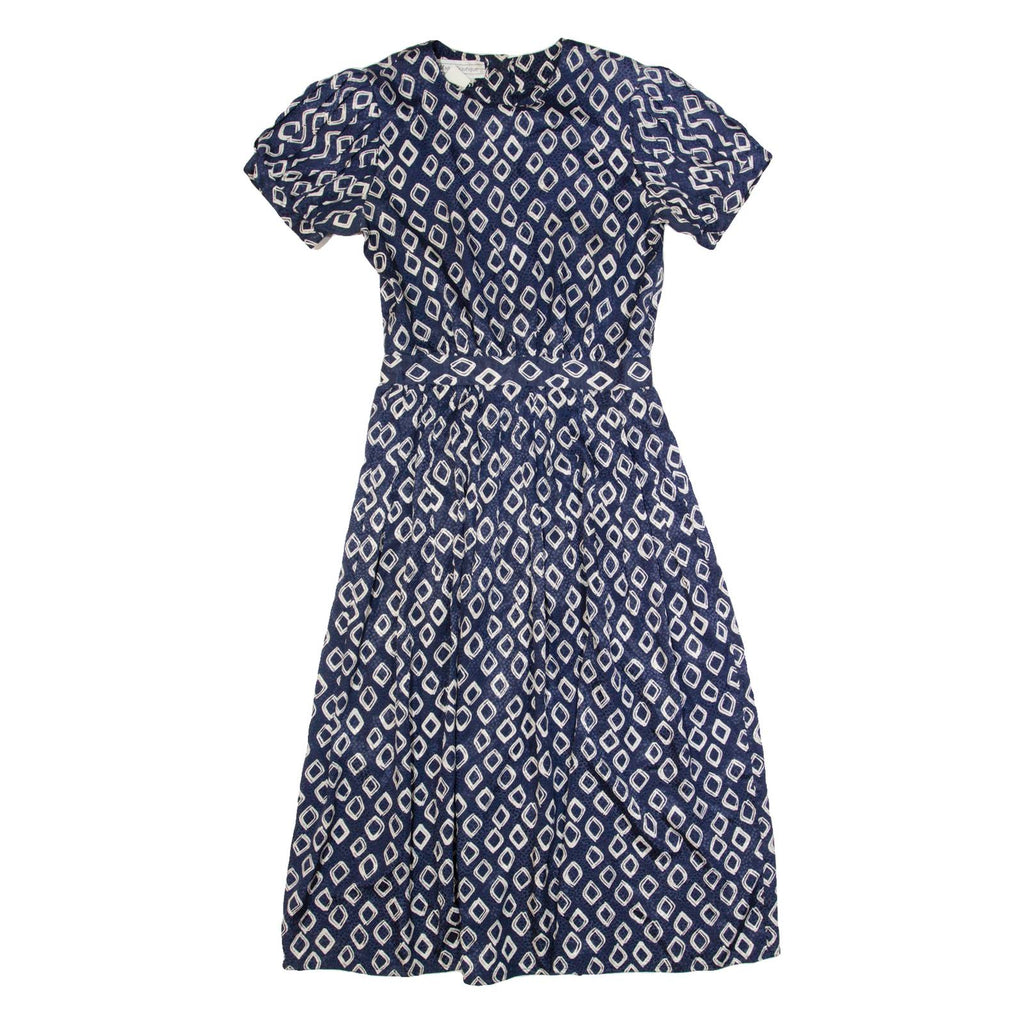 MAGGIE BOUTIQUE Womens A-Line Dress Blue Spotted Short Sleeve Long M