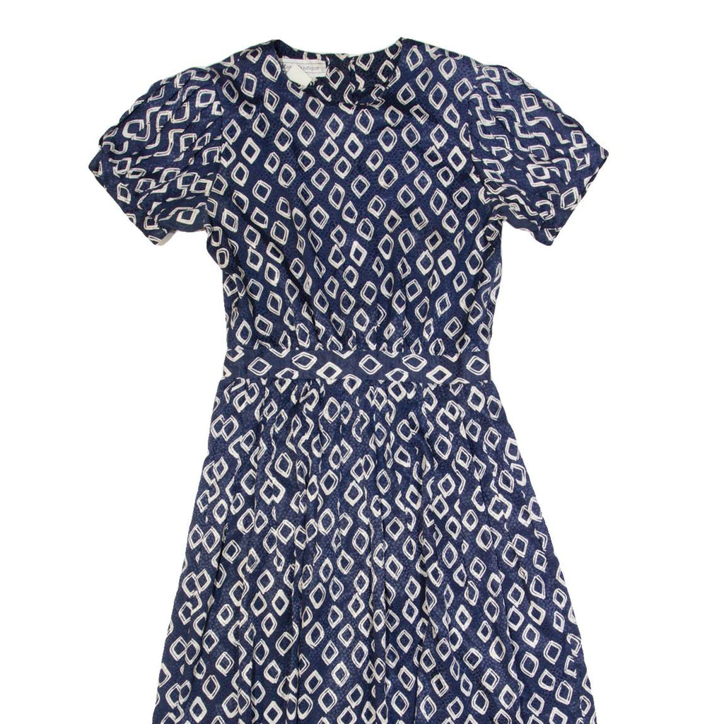 MAGGIE BOUTIQUE Womens A-Line Dress Blue Spotted Short Sleeve Long M