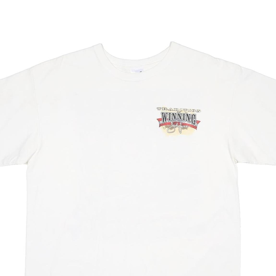 ANVIL Mens White Racing Graphic T-Shirt L Short Sleeve Crew Neck Vintage Style