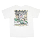 ANVIL Mens White Racing Graphic T-Shirt L Short Sleeve Crew Neck Vintage Style