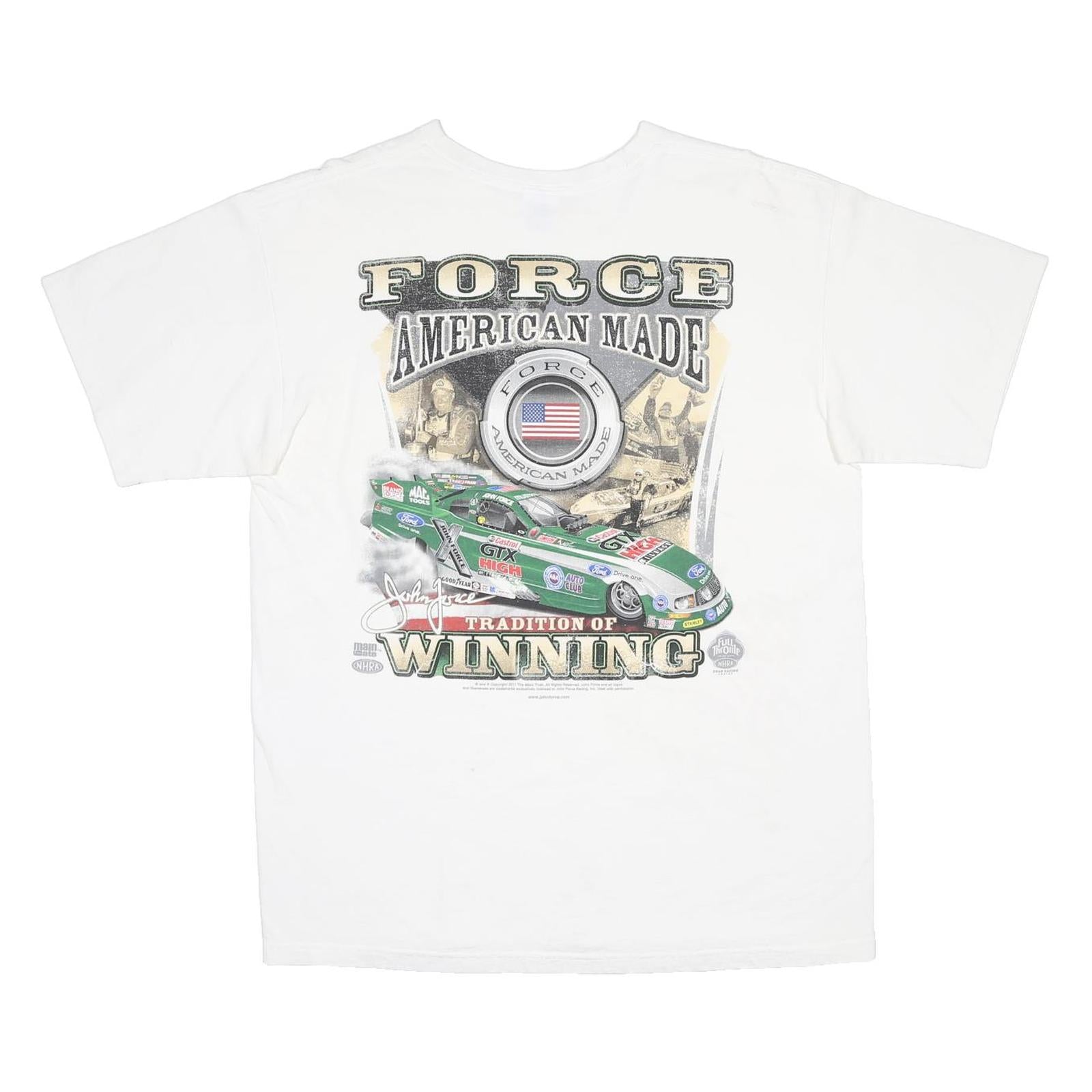 ANVIL Mens White Racing Graphic T-Shirt L Short Sleeve Crew Neck Vintage Style