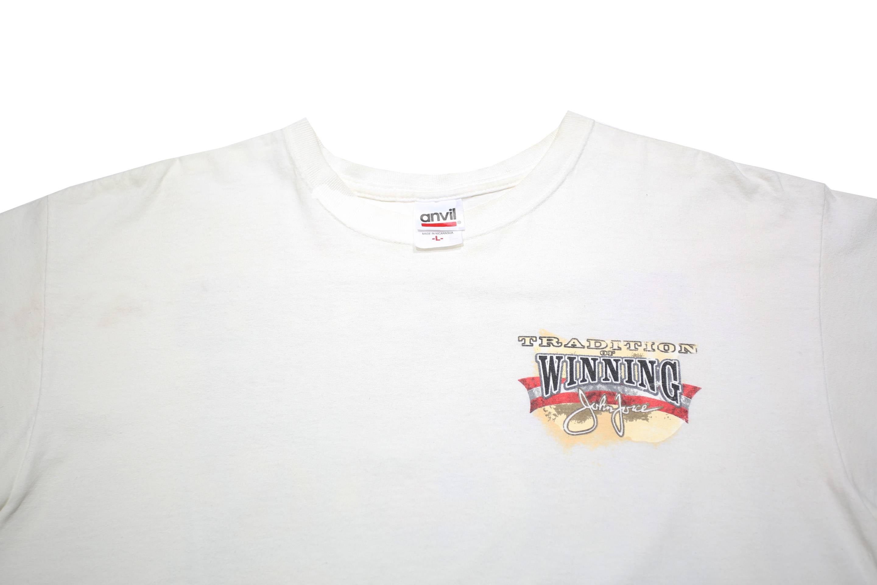 ANVIL Mens White Racing Graphic T-Shirt L Short Sleeve Crew Neck Vintage Style