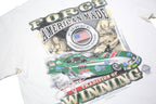 ANVIL Mens White Racing Graphic T-Shirt L Short Sleeve Crew Neck Vintage Style