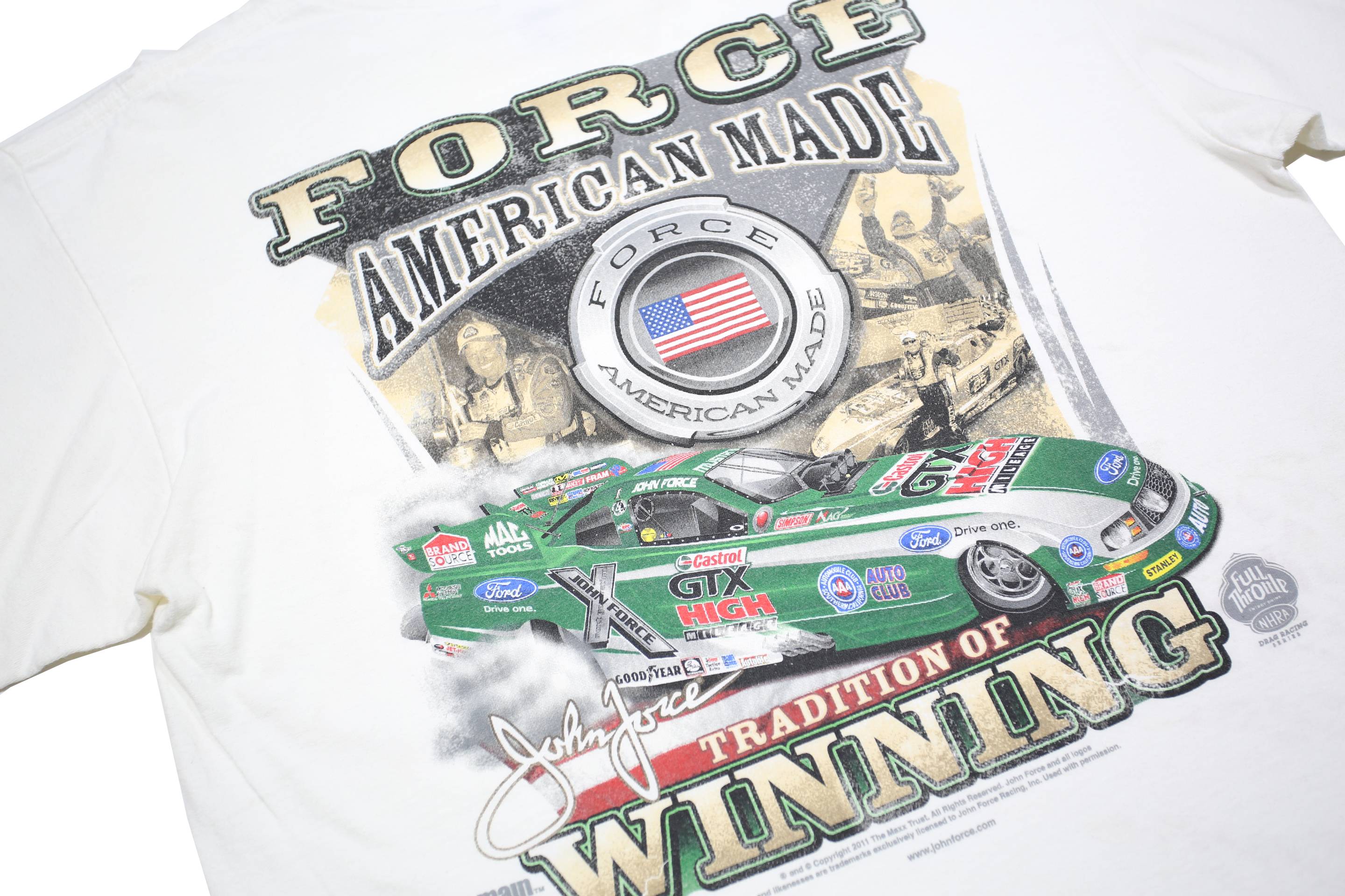 ANVIL Mens White Racing Graphic T-Shirt L Short Sleeve Crew Neck Vintage Style