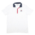 FILA Mens White & Navy Striped Polo Shirt L Cotton Classic Sport