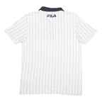 FILA Mens White & Navy Striped Polo Shirt L Cotton Classic Sport