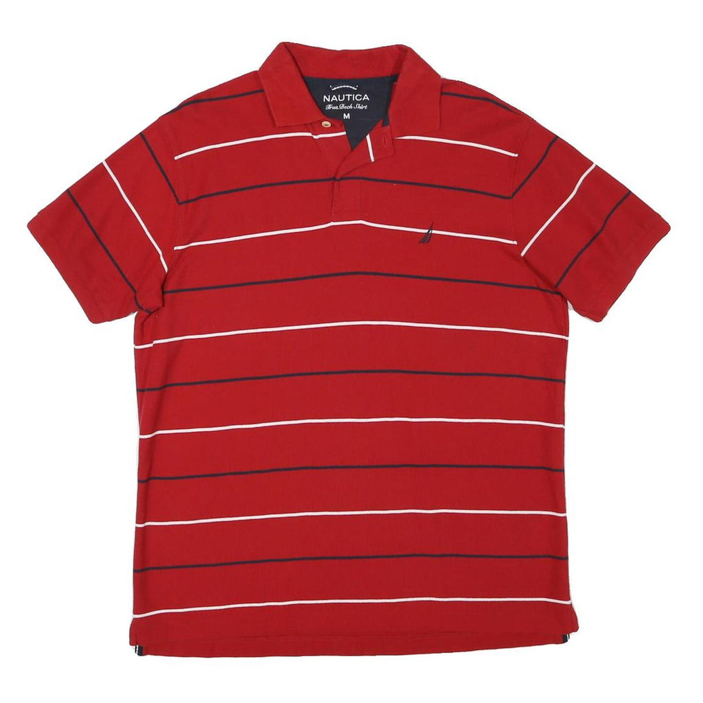 NAUTICA Mens Red Striped Short Sleeve Polo Shirt M Classic Cotton Blend