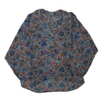 Womens Blue Brown Printed Button Shirt Long Sleeve Collared L Polyester Blend