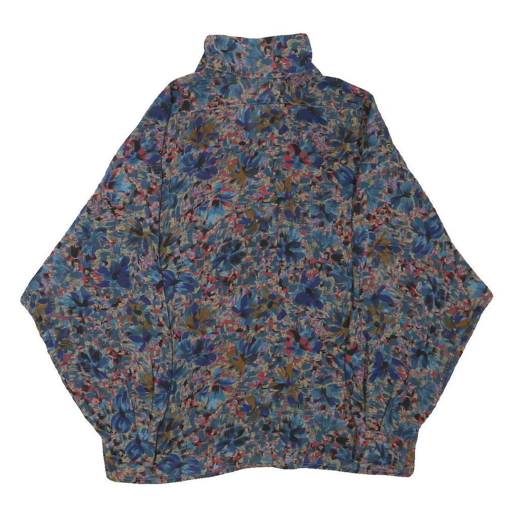 Womens Blue Brown Printed Button Shirt Long Sleeve Collared L Polyester Blend