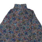 Womens Blue Brown Printed Button Shirt Long Sleeve Collared L Polyester Blend