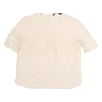 ZARA Womens Cream Top Short Sleeve Round Neck Lace Detail L Elegant