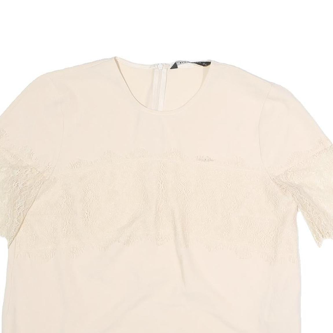 ZARA Womens Cream Top Short Sleeve Round Neck Lace Detail L Elegant