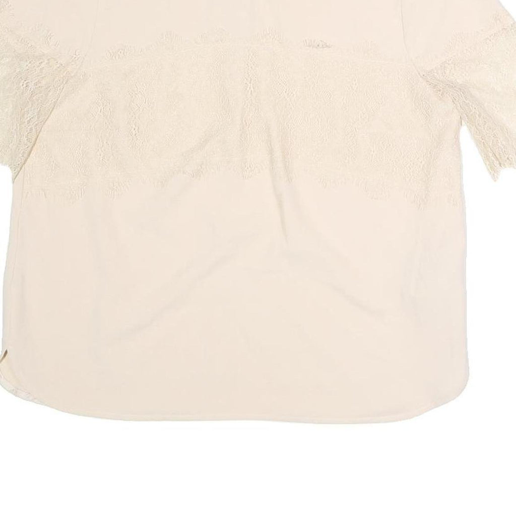 ZARA Womens Cream Top Short Sleeve Round Neck Lace Detail L Elegant