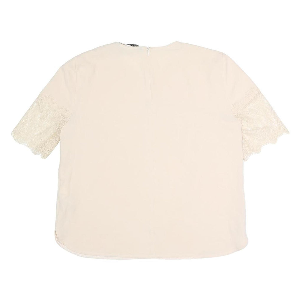 ZARA Womens Cream Top Short Sleeve Round Neck Lace Detail L Elegant