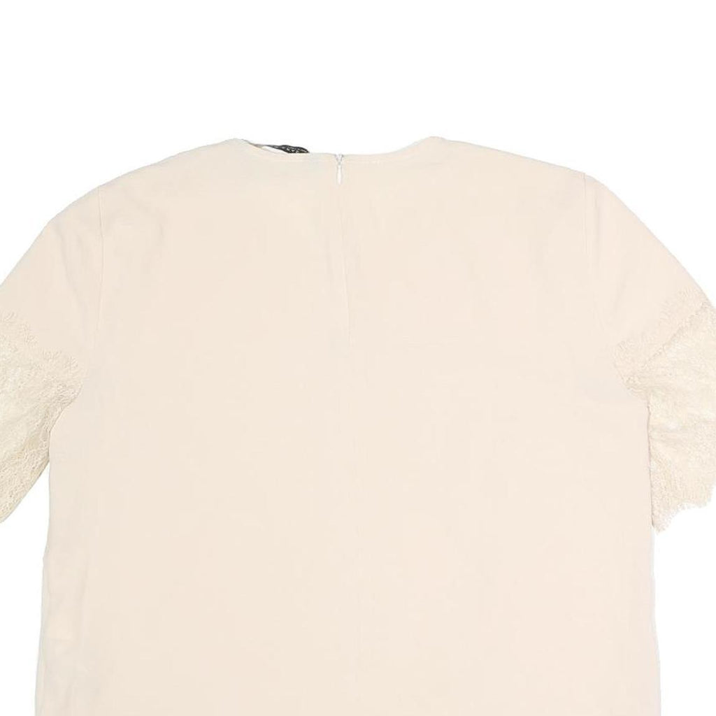 ZARA Womens Cream Top Short Sleeve Round Neck Lace Detail L Elegant