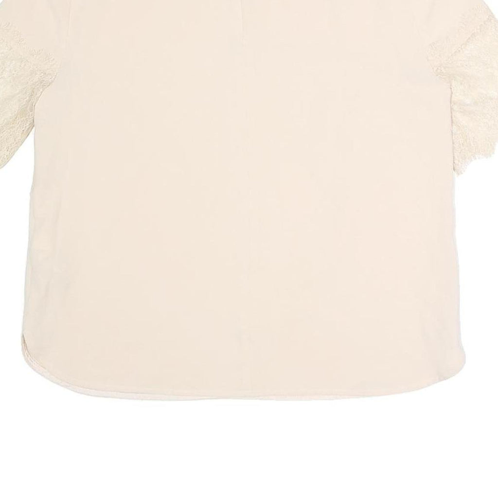 ZARA Womens Cream Top Short Sleeve Round Neck Lace Detail L Elegant