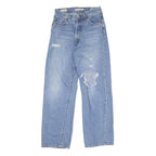 LEVI'S Womens Regular Fit Blue Denim Straight Jeans W25 L27 Distressed Zip