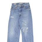LEVI'S Womens Regular Fit Blue Denim Straight Jeans W25 L27 Distressed Zip
