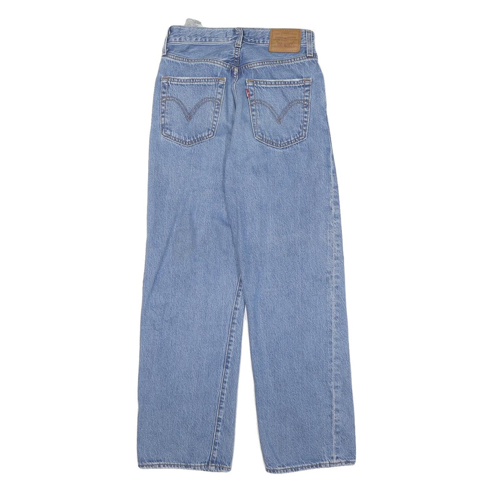 LEVI'S Womens Regular Fit Blue Denim Straight Jeans W25 L27 Distressed Zip