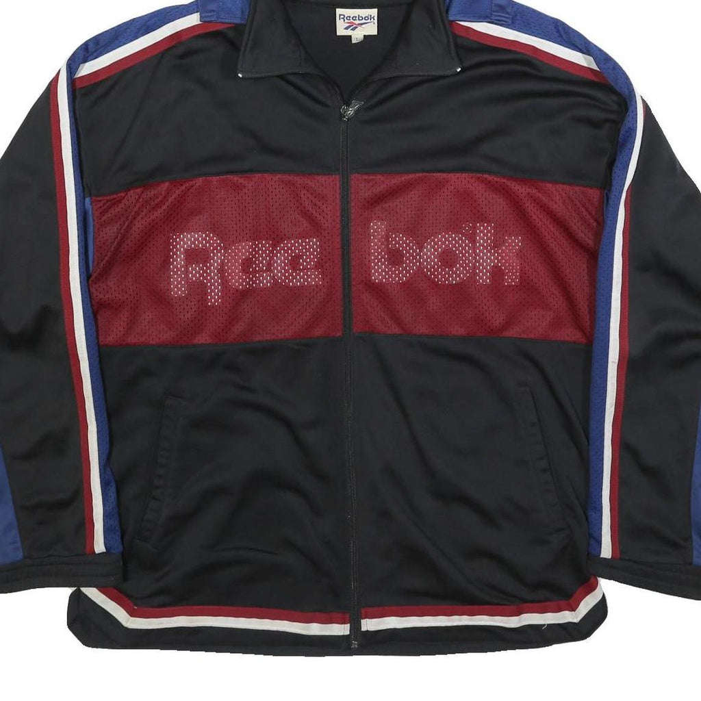 REEBOK Mens Black & Blue Track Jacket L Polyester Blend Sports Style Zip Hooded