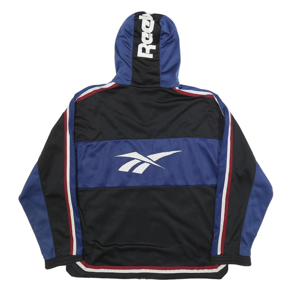 REEBOK Mens Black & Blue Track Jacket L Polyester Blend Sports Style Zip Hooded