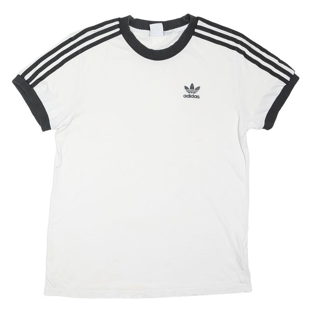 ADIDAS ORIGINALS Womens White & Black T-Shirt UK 6 Short Sleeve Crew Neck Cotton