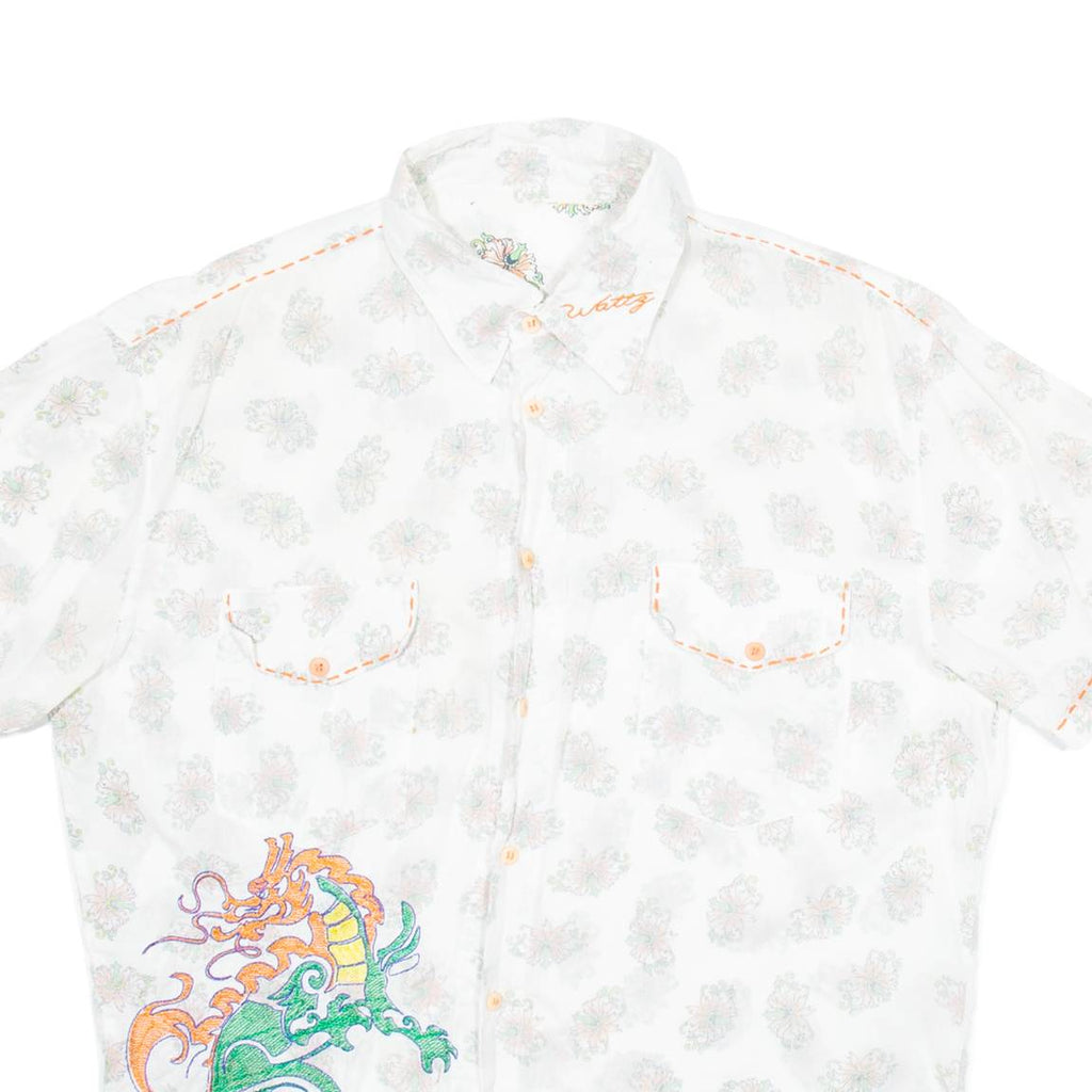 WATTG Mens Hawaiian Shirt White Floral M