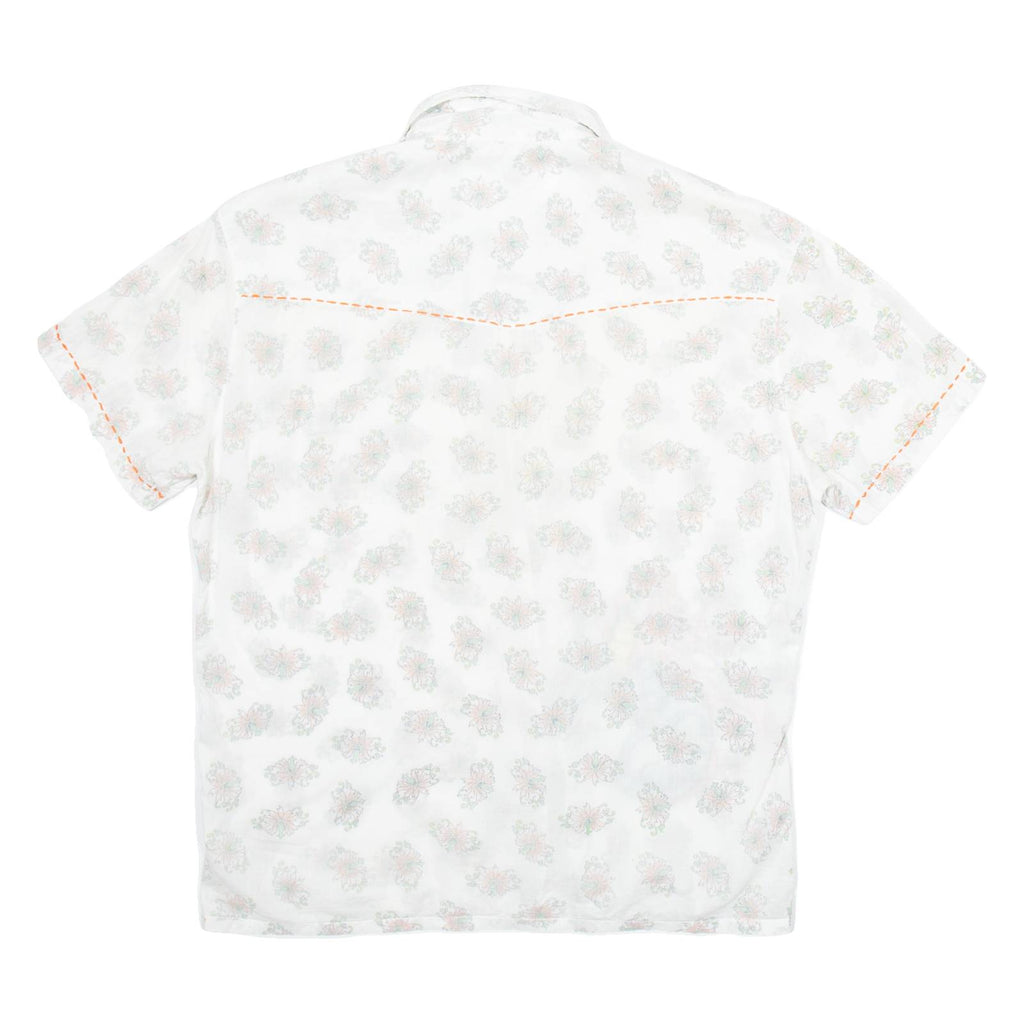 WATTG Mens Hawaiian Shirt White Floral M