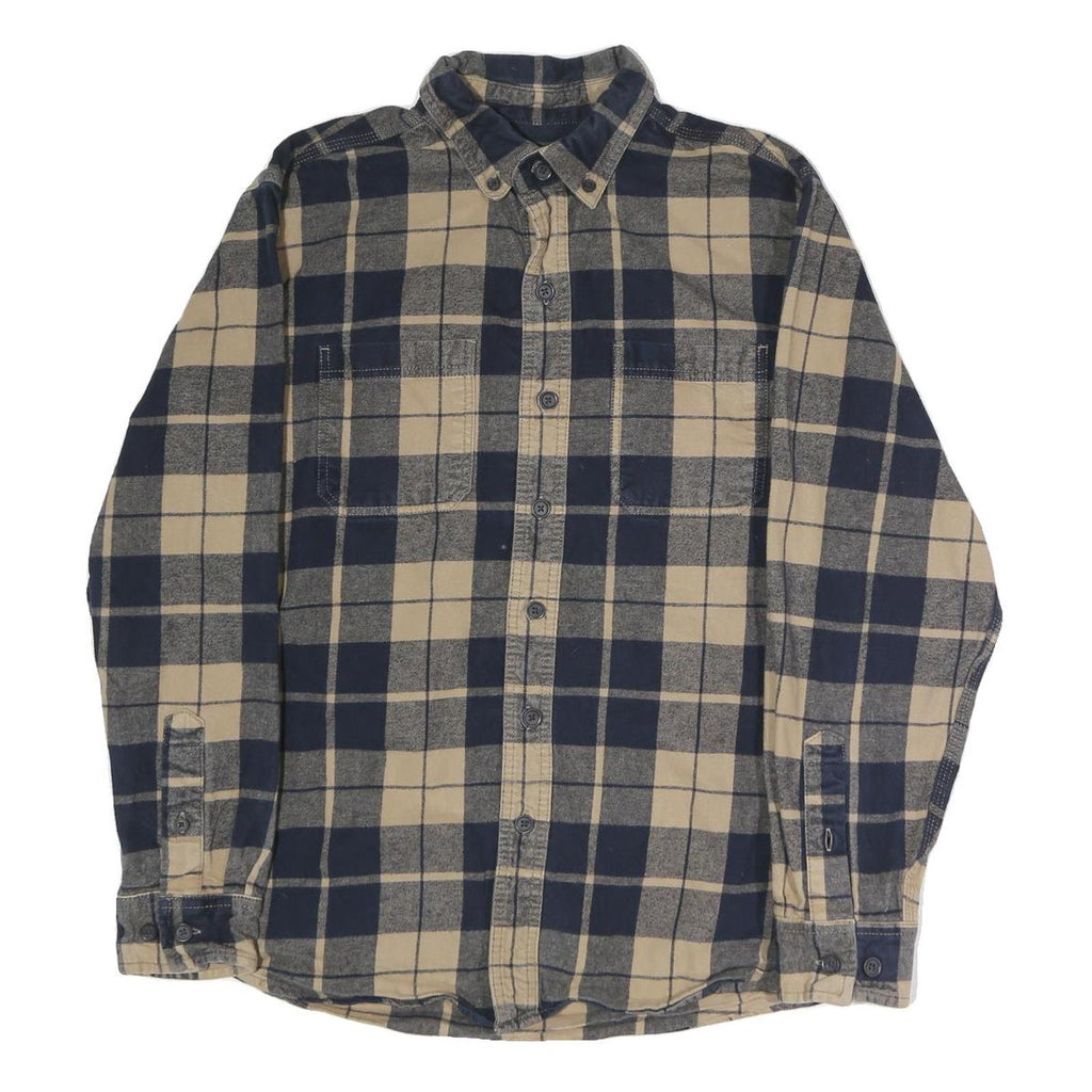 RIDGECUT Mens Beige & Blue Check Shirt M Button-Down Casual Cotton Blend