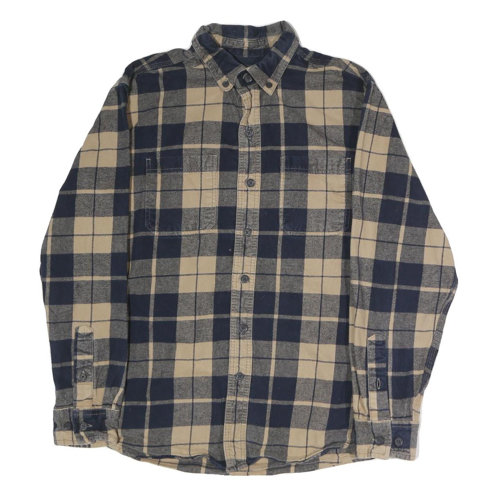RIDGECUT Mens Beige & Blue Check Shirt M Button-Down Casual Cotton Blend
